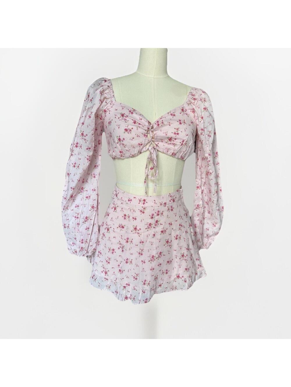 New Cotton Pink Long sleeve Top And Skirt Set Forever 21 Sz S